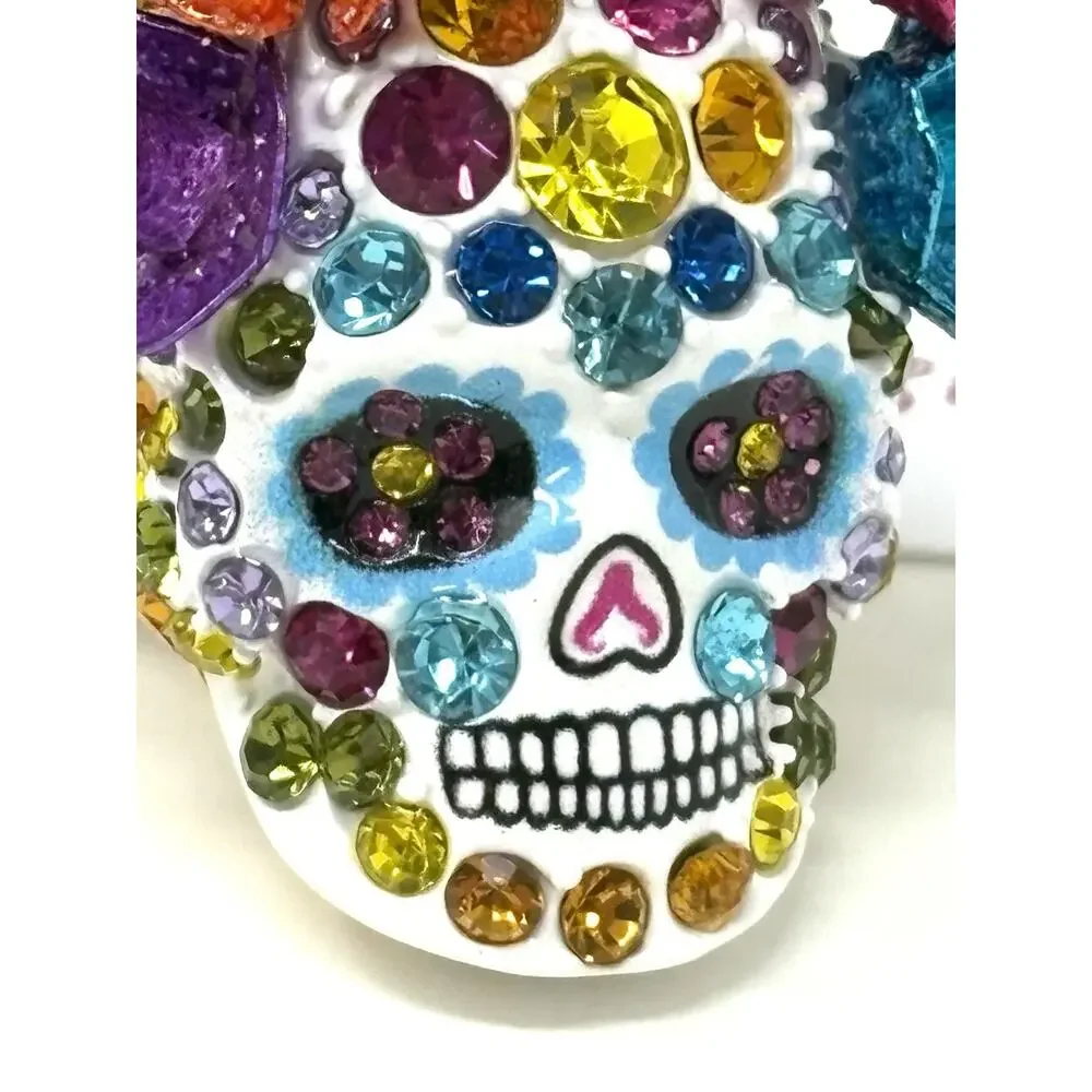 Betsey Johnson Sugar Skull Stretch Ring Day Of The Dead Goth Crystals NO BOX